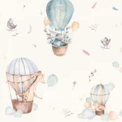 Rasch Vliestapete Ballons Tiere Weiß Beige Blau 300512