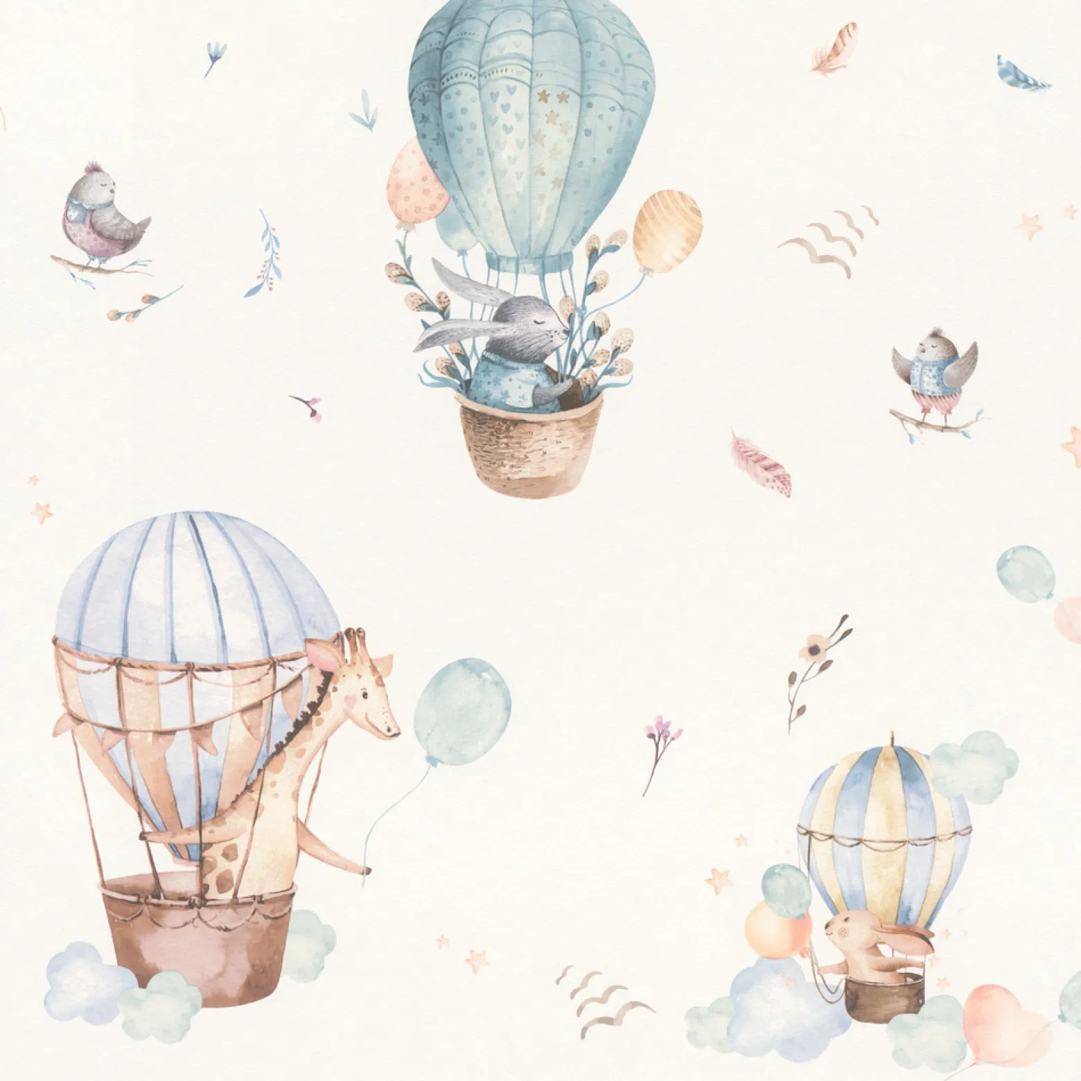 Rasch Vliestapete Ballons Tiere Weiß Beige Blau 300512