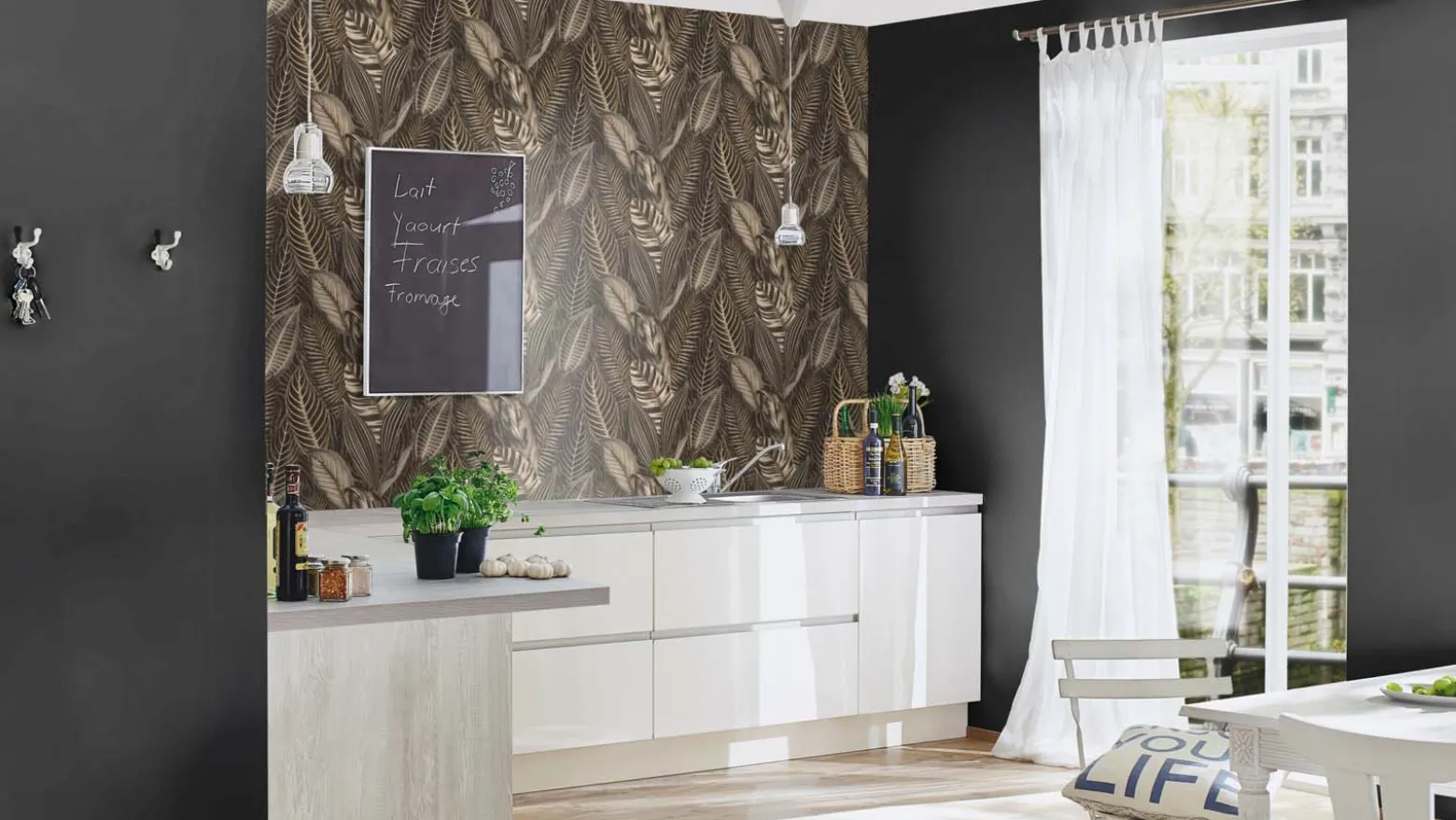 Rasch Vliestapete Blätter Schwarz Gold Metallic 751833