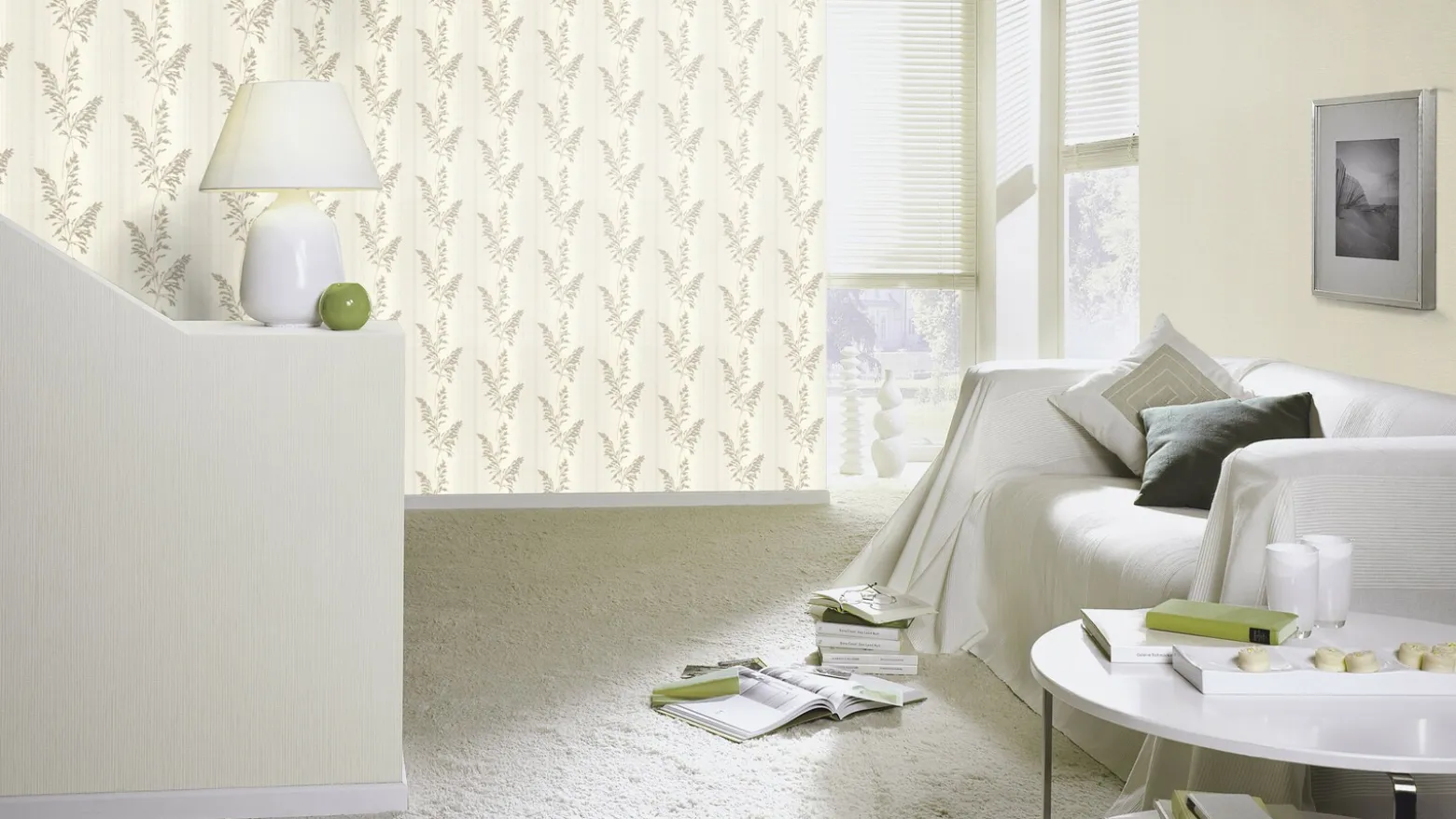 Rasch Vliestapete Blätter Streifen Grau Beige 651027