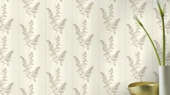 Rasch Vliestapete Blätter Streifen Grau Beige 651027