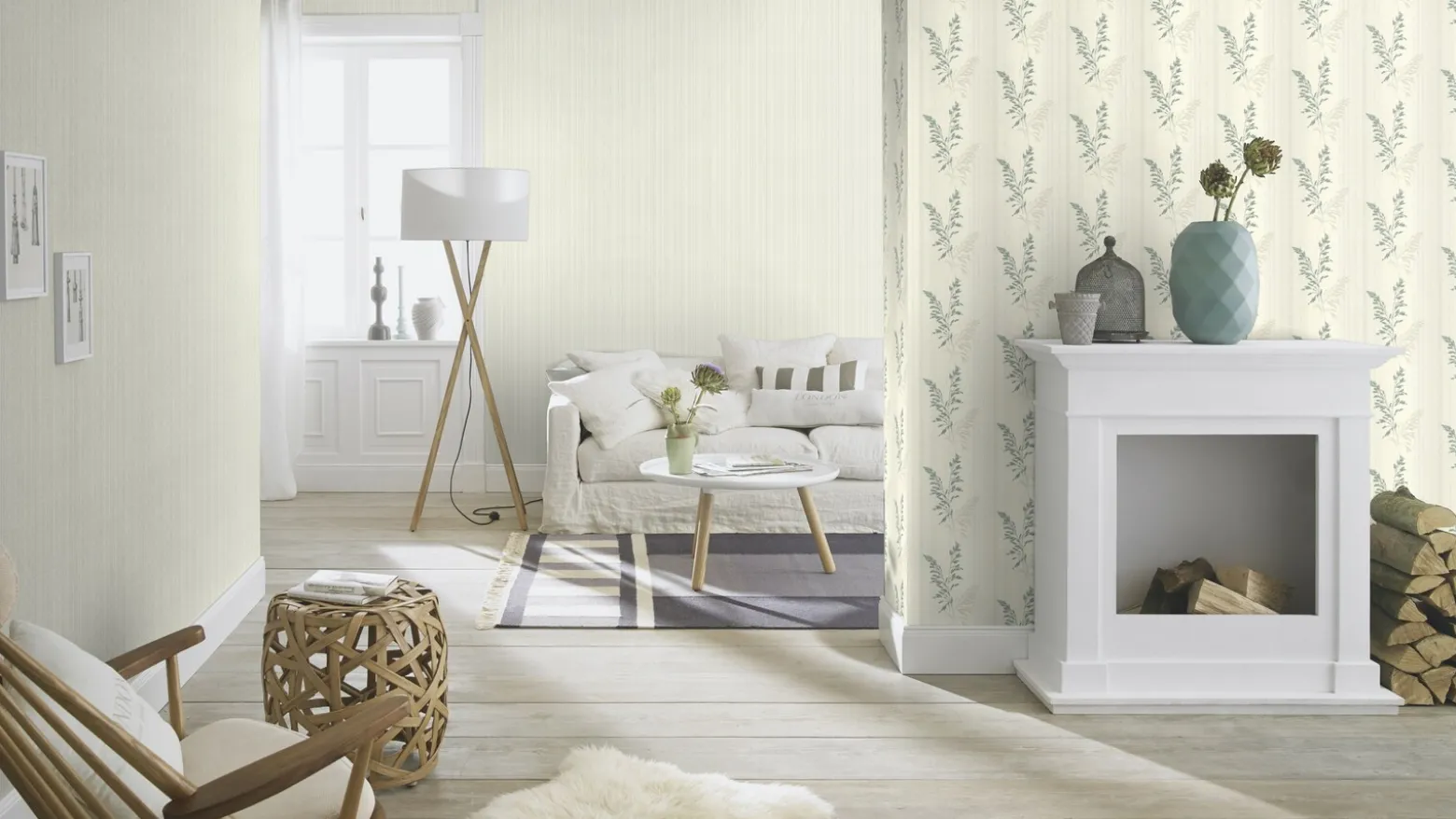 Rasch Vliestapete Blätter Streifen Beige Grün 651003