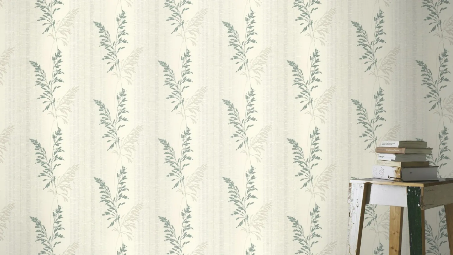Rasch Vliestapete Blätter Streifen Beige Grün 651003