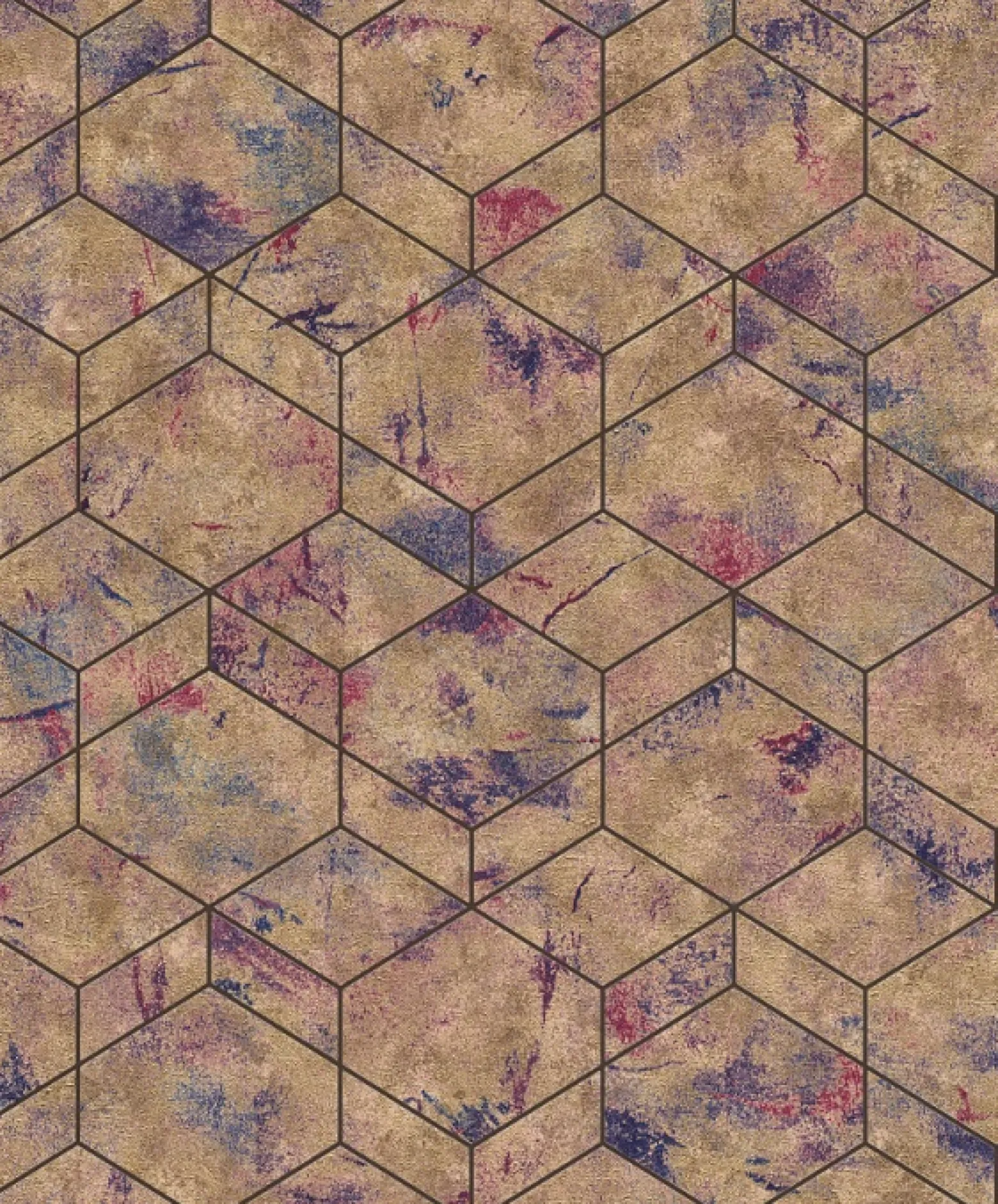 Rasch Vliestapete 3D Cubes Patina gold Metallic 649611