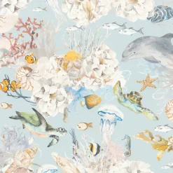 Rasch Vliestapete Fische Korallen Blau Creme 301328