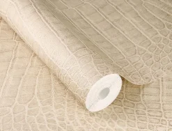 Rasch Vliestapete Krokodil Beige Silber Metallic 751345