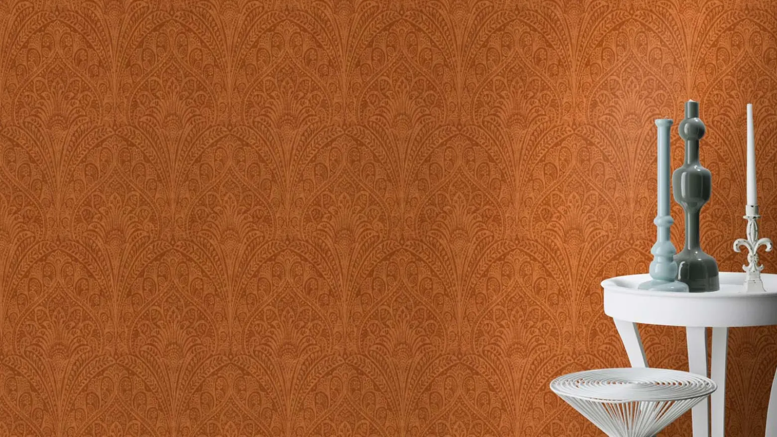 Rasch Vliestapete Ornamente Paisley Orange Metallic