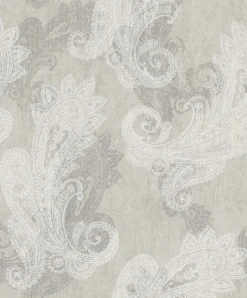 Rasch Vliestapete Paisley Muster Grau Weiß Metallic 746426