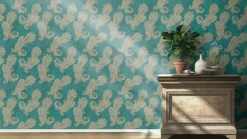 Rasch Vliestapete Paisley Petrol Gold Metallic 746457