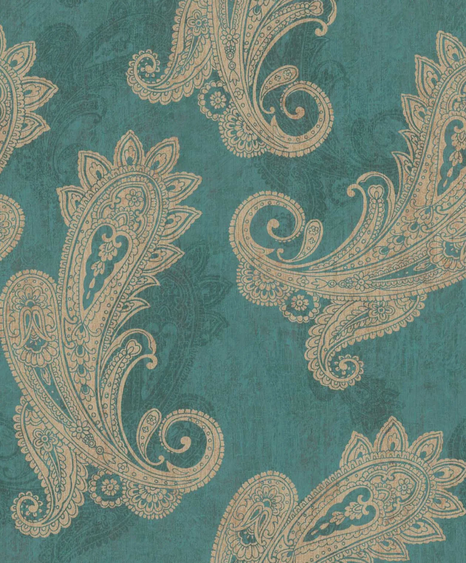 Rasch Vliestapete Paisley Petrol Gold Metallic 746457