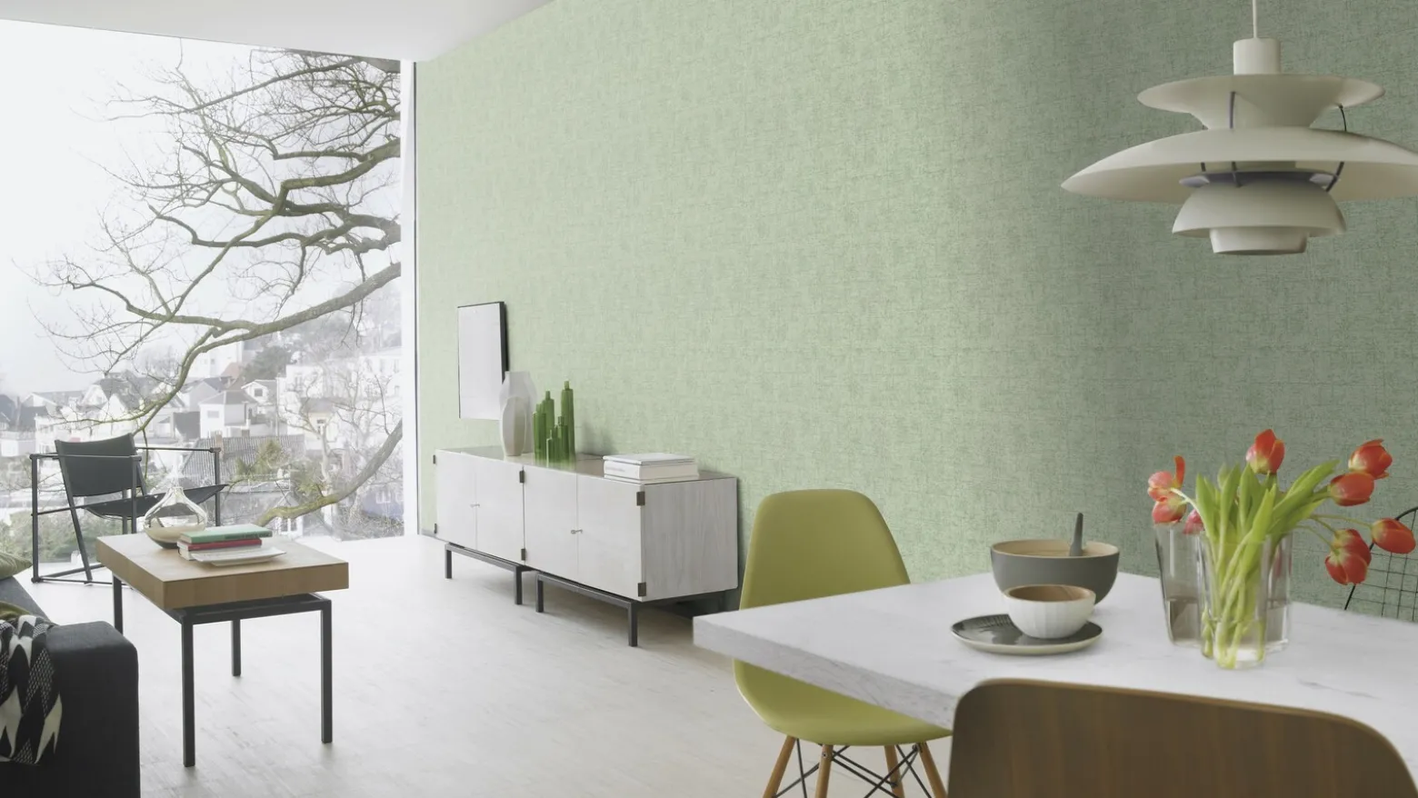 Rasch Vliestapete Textil Look Grün Silber 507843