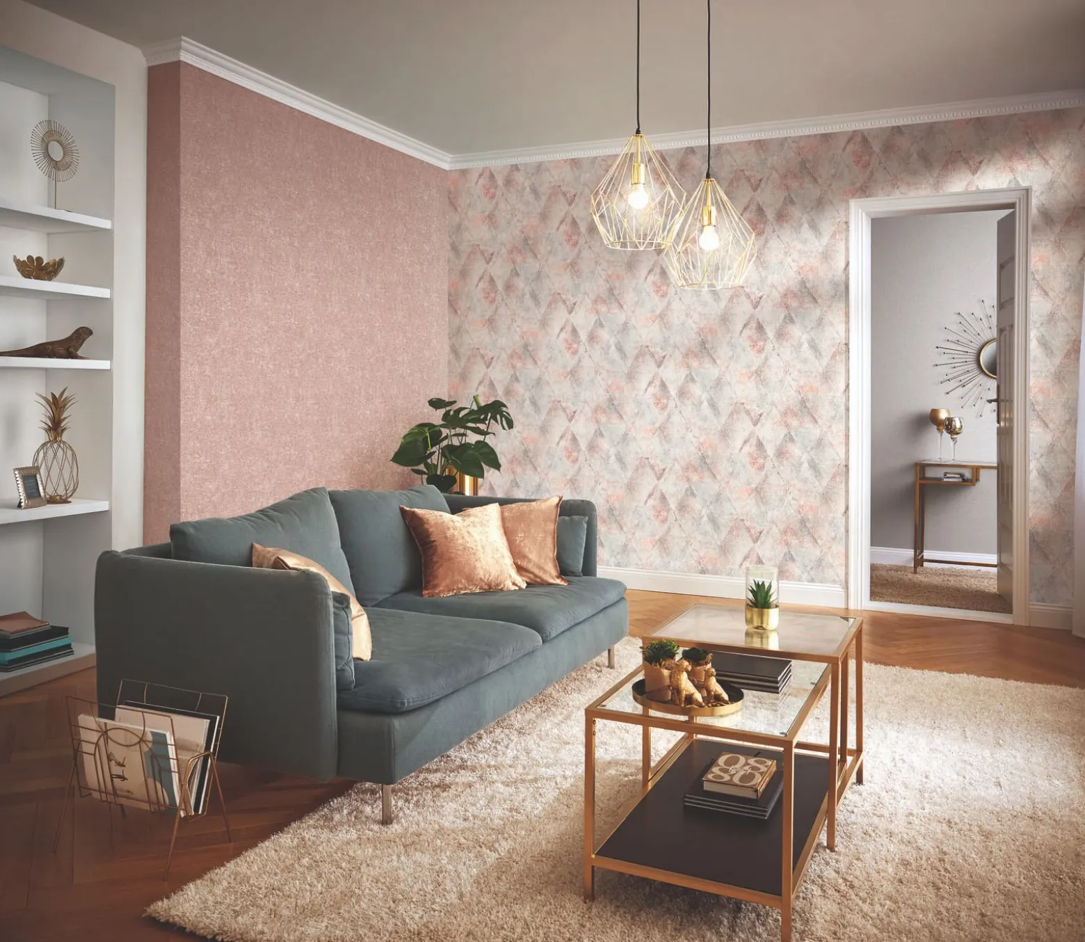 Rasch Vliestapete Textil Look Rosa Beige Silber 507096