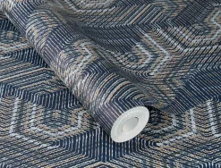 Rasch Vliestapete Textiloptik Ethno Blau Grau 751949