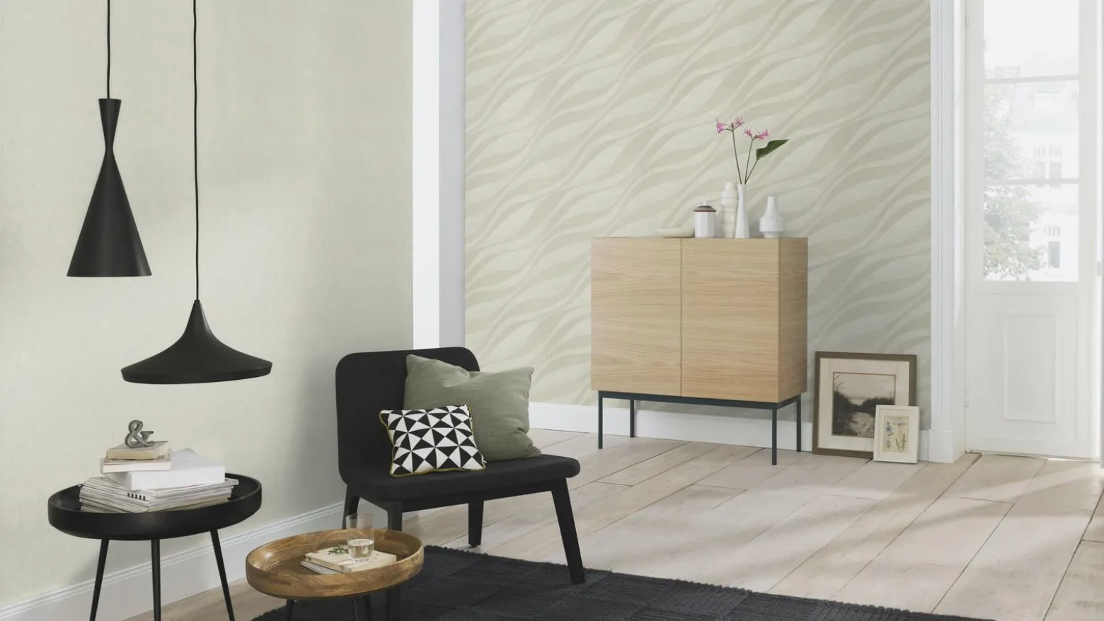 Rasch Vliestapete Wellen Creme Silber Metallic 608021