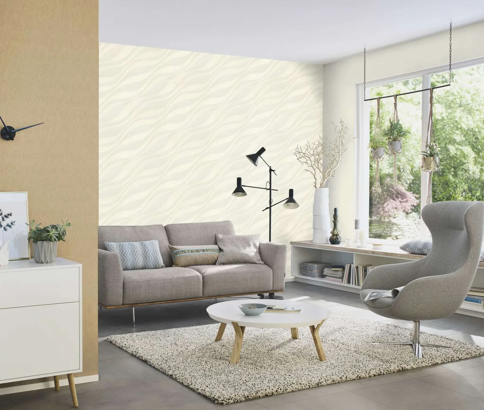 Rasch Vliestapete Wellen Muster Creme Metallic 608014