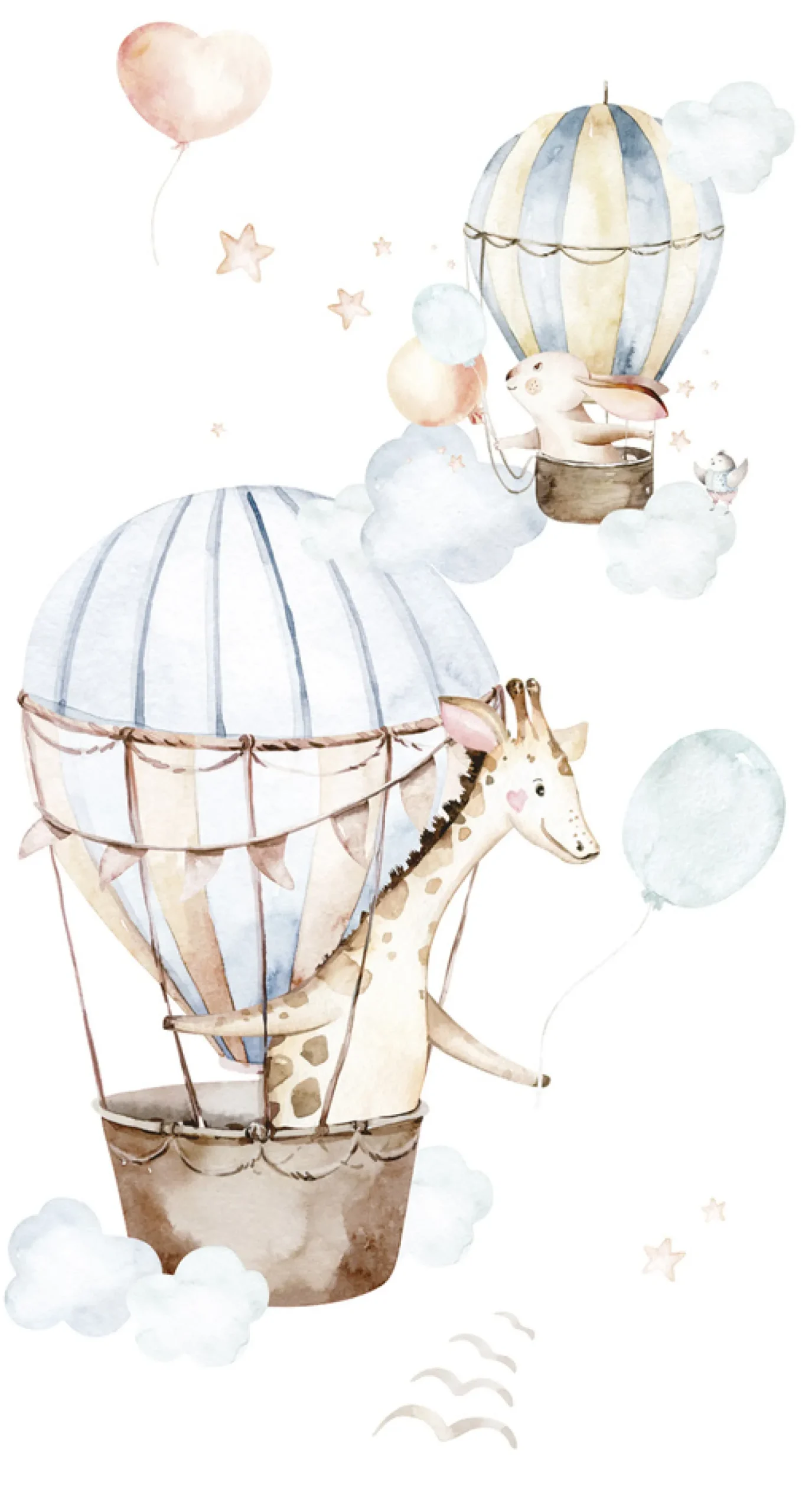 Rasch Wandbild Tiere Ballons Weiß Beige Blau 364941