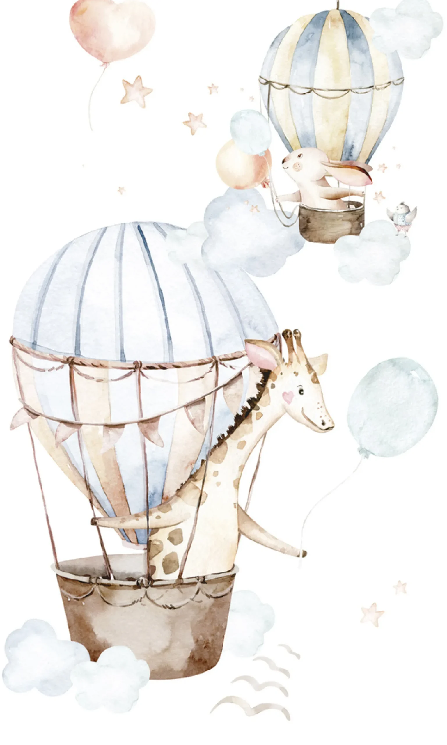 Rasch Wandbild Tiere Ballons Weiß Beige Blau 364934