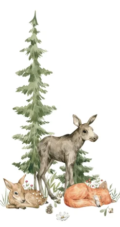 Rasch Wandbild Tiere Wald Tanne Weiß Grün Braun 365009