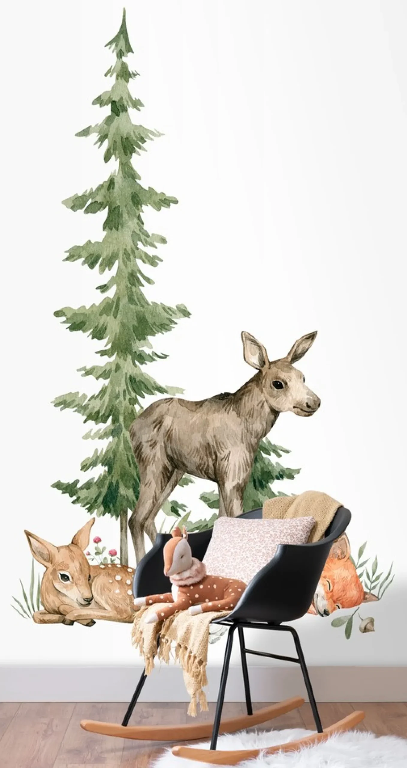 Rasch Wandbild Tiere Wald Tanne Weiß Grün Braun 365009