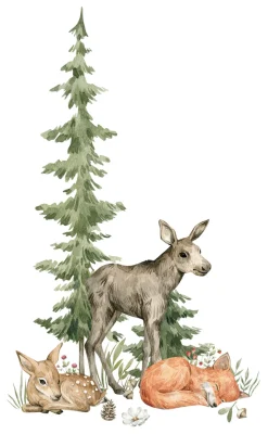 Rasch Wandbild Tiere Wald Tanne Weiß Grün Braun 364996
