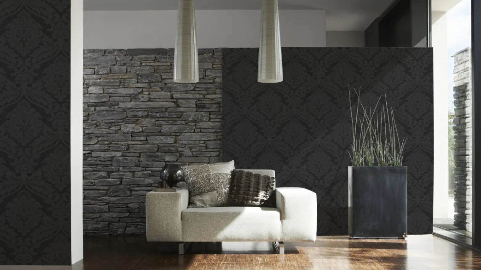 Retro Barock Tapete Black & White 5526-31 schwarz