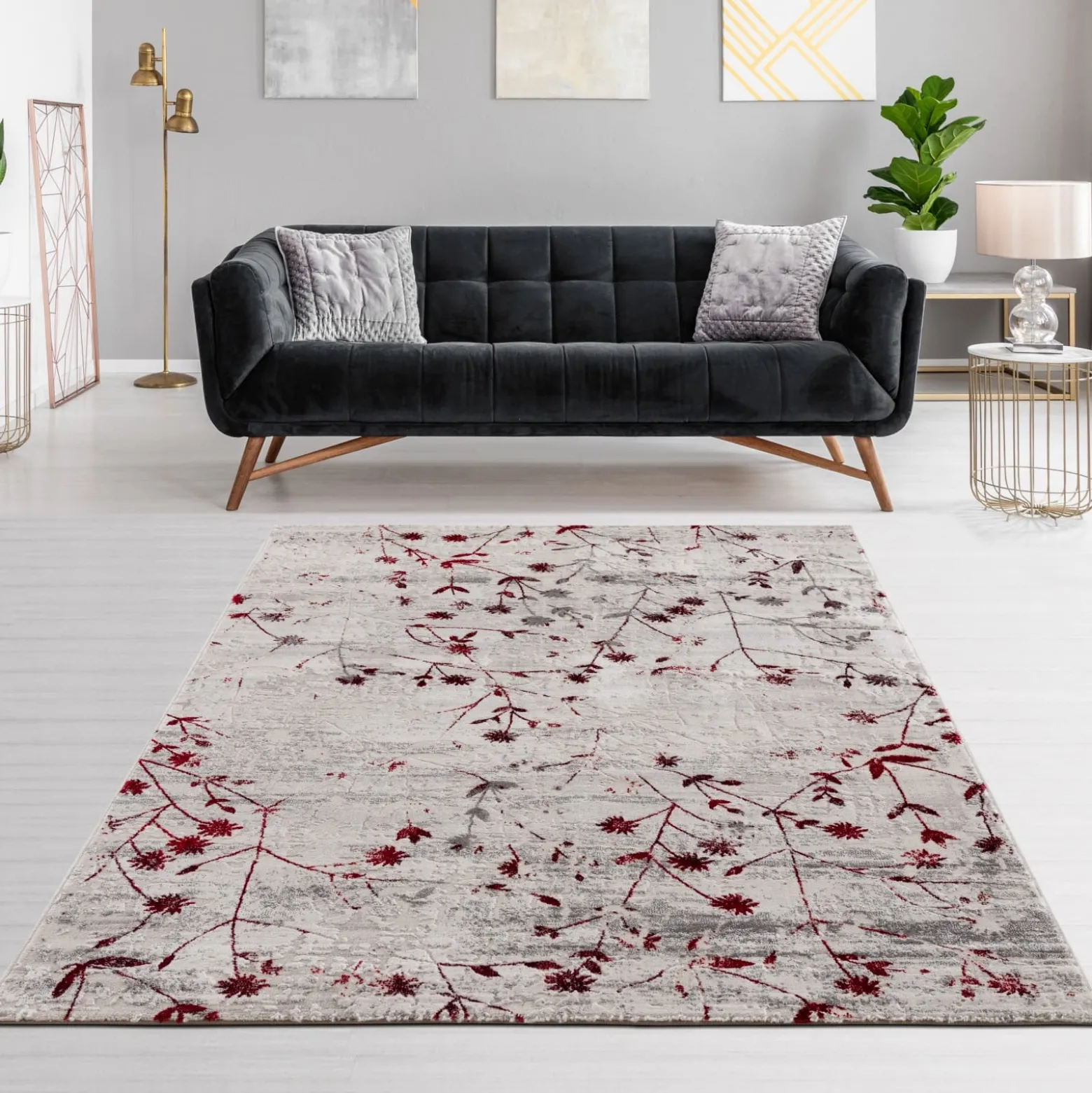Schlafzimmer Teppich Blumen rot grau Kurzflor Astra Antea