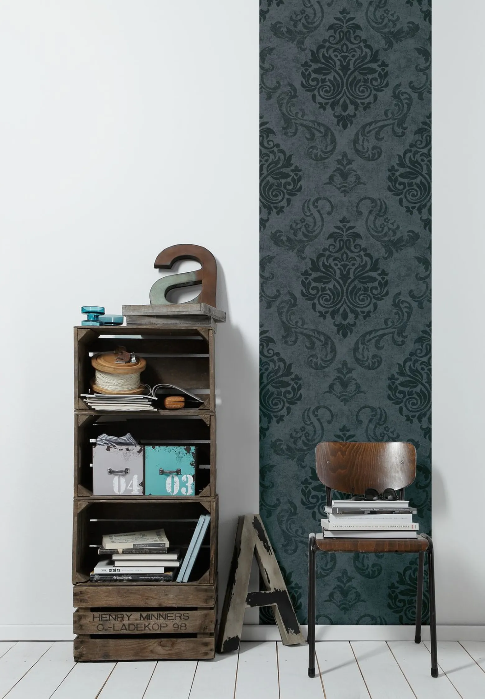 Selbstklebende Tapete Barock grau schwarz Panel 368241