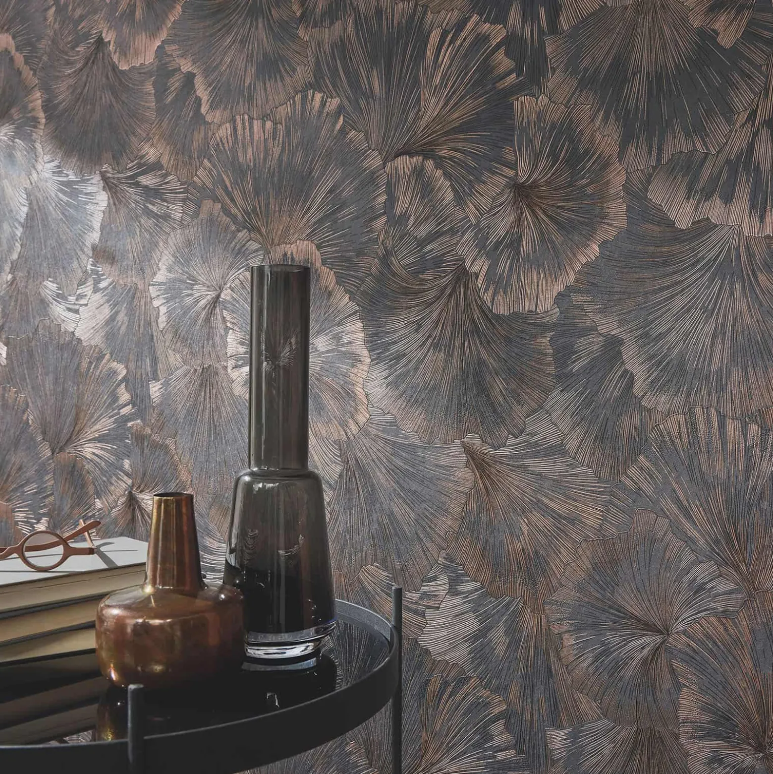 Tapete Guido Maria Kretschmer Floral Grau Kupfer