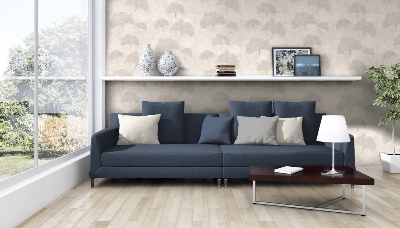 Tapete Natur Blätter AS Creation creme grau 32265-3
