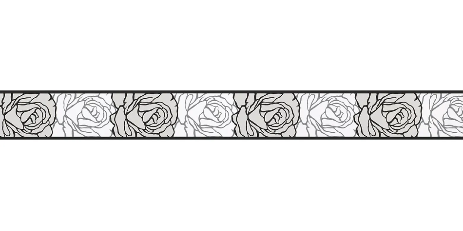 Tapetenbordüre Borte Rose weiß schwarz AS 9050-24