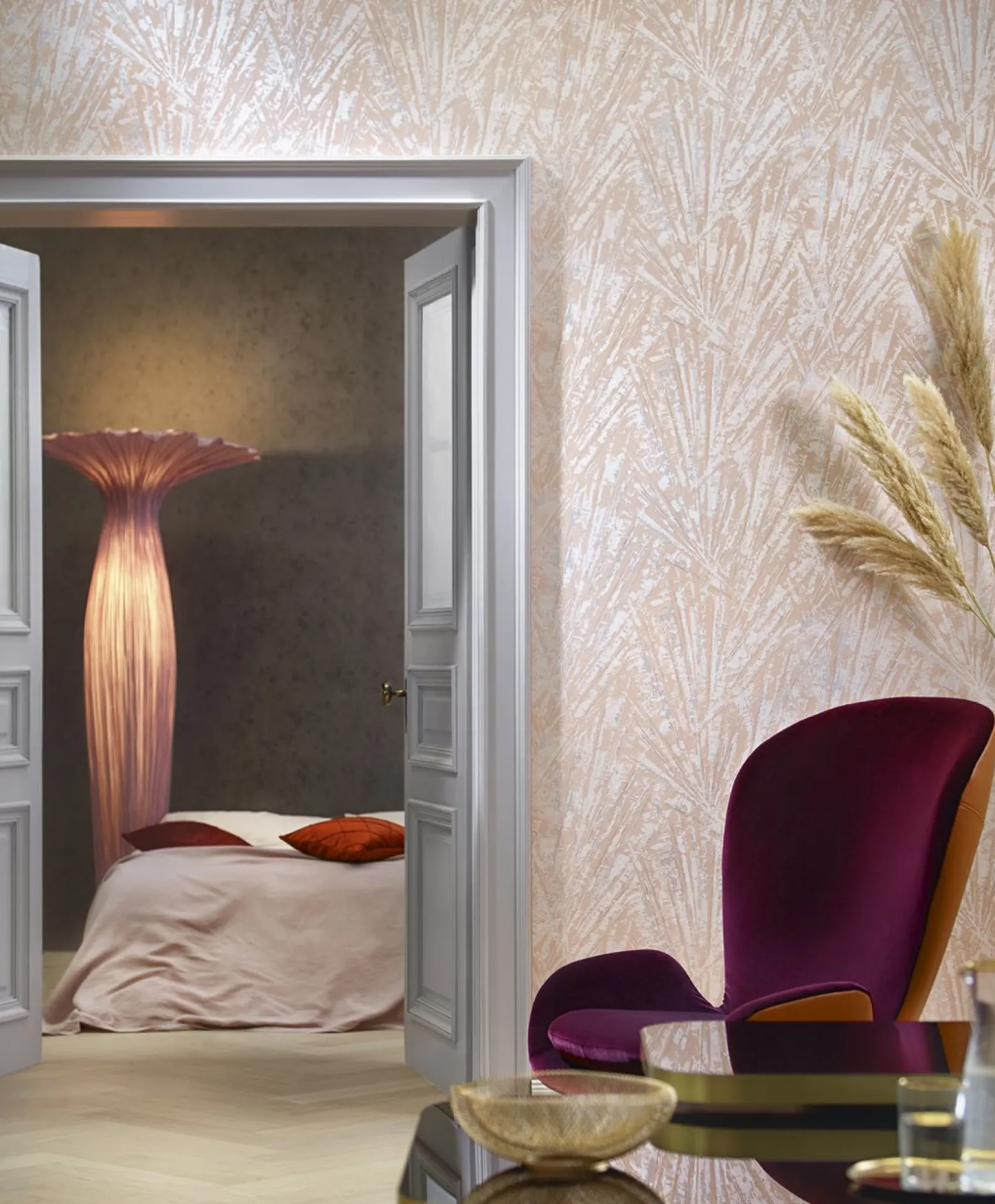 Tapete Papis Loveday Beige Perlmutt Blattmuster 86713