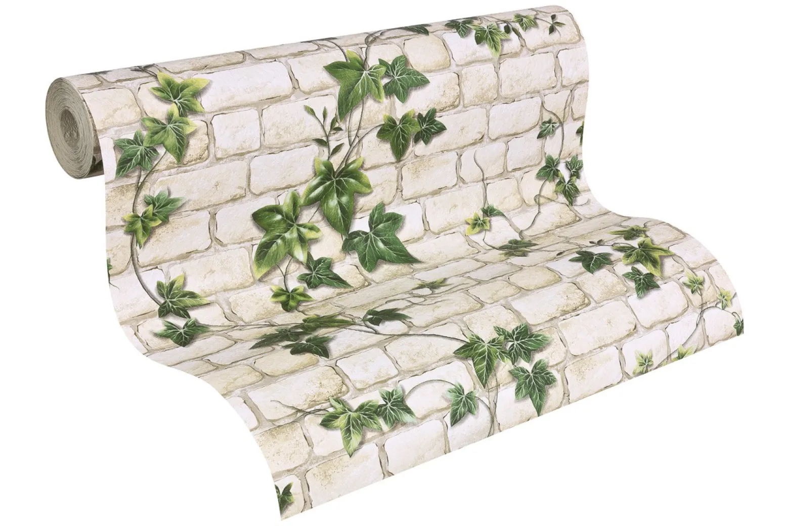 Tapete Steinmauer Efeu creme grün 9804-34