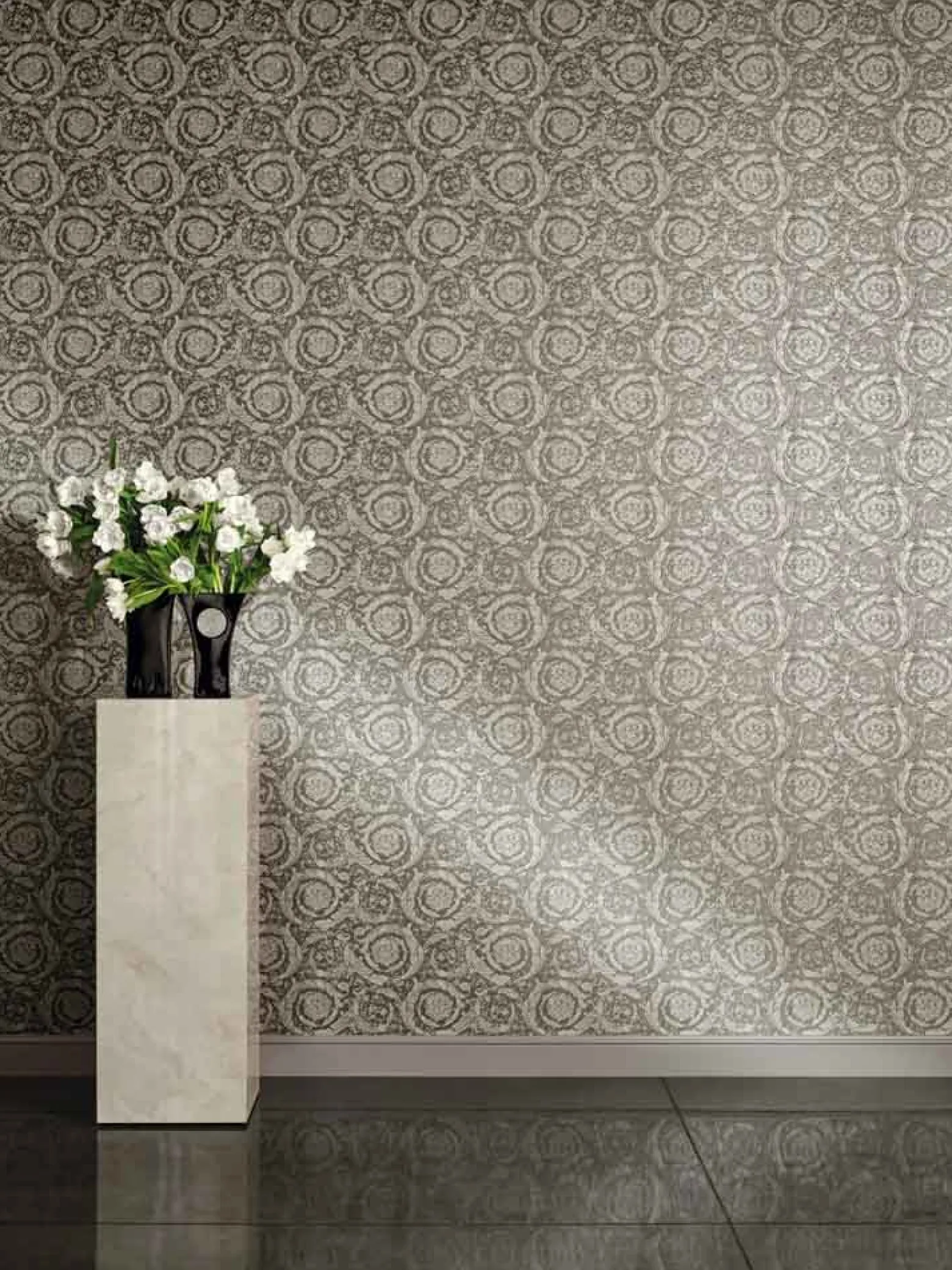 Tapete Versace Home Blumen grau Metallic 93583-6