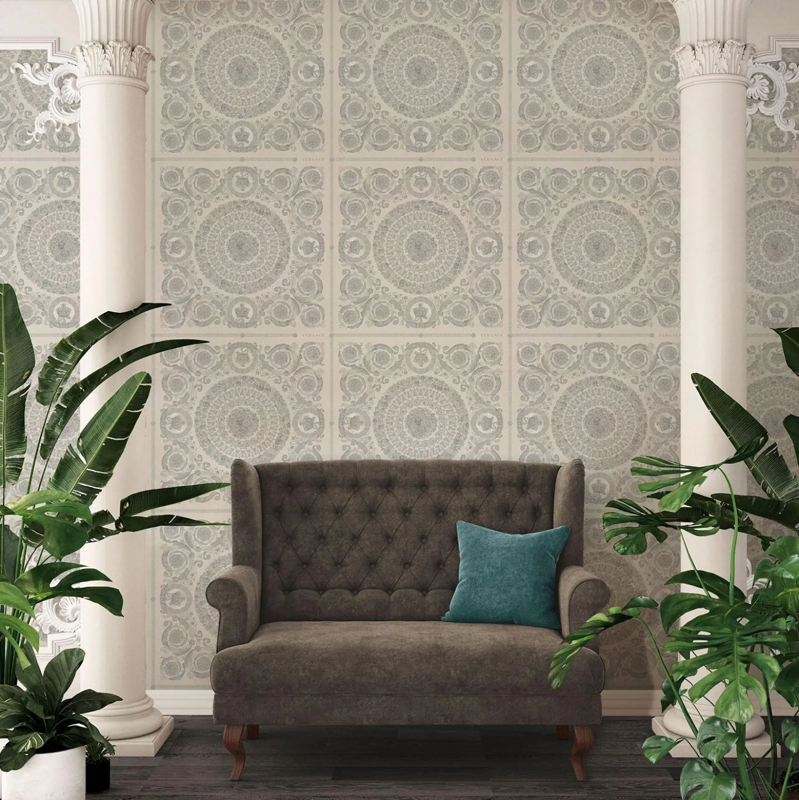 Tapete Versace Home Floral Kacheln grau Metallic 370555