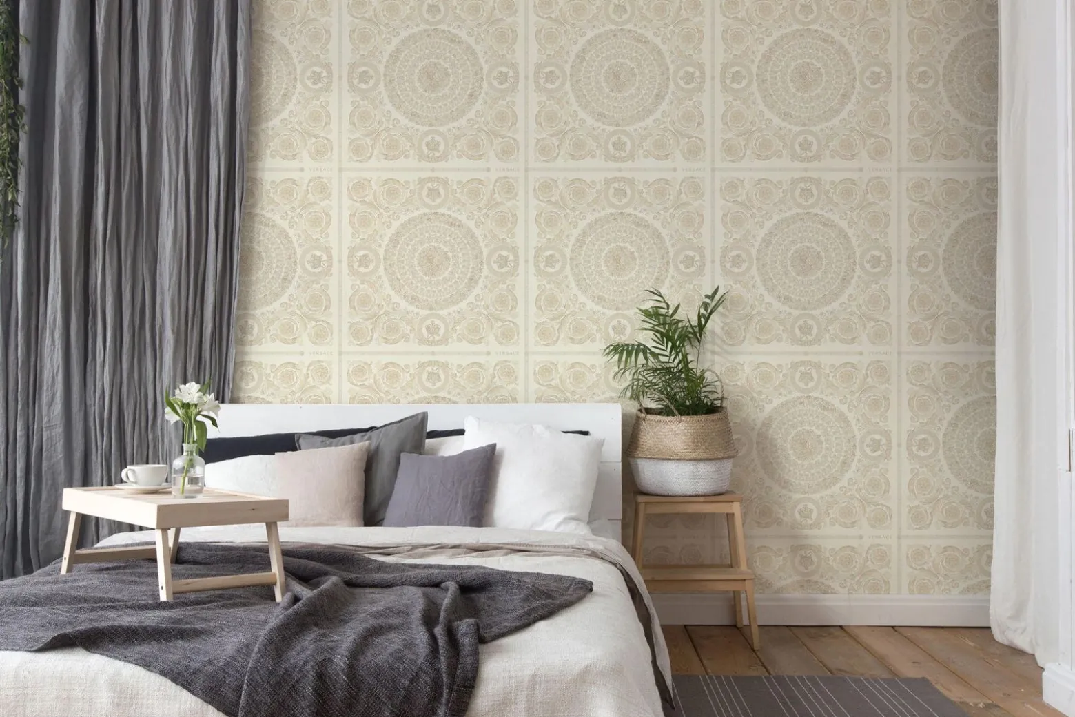Tapete Versace Home Floral Kacheln creme Metallic 370551