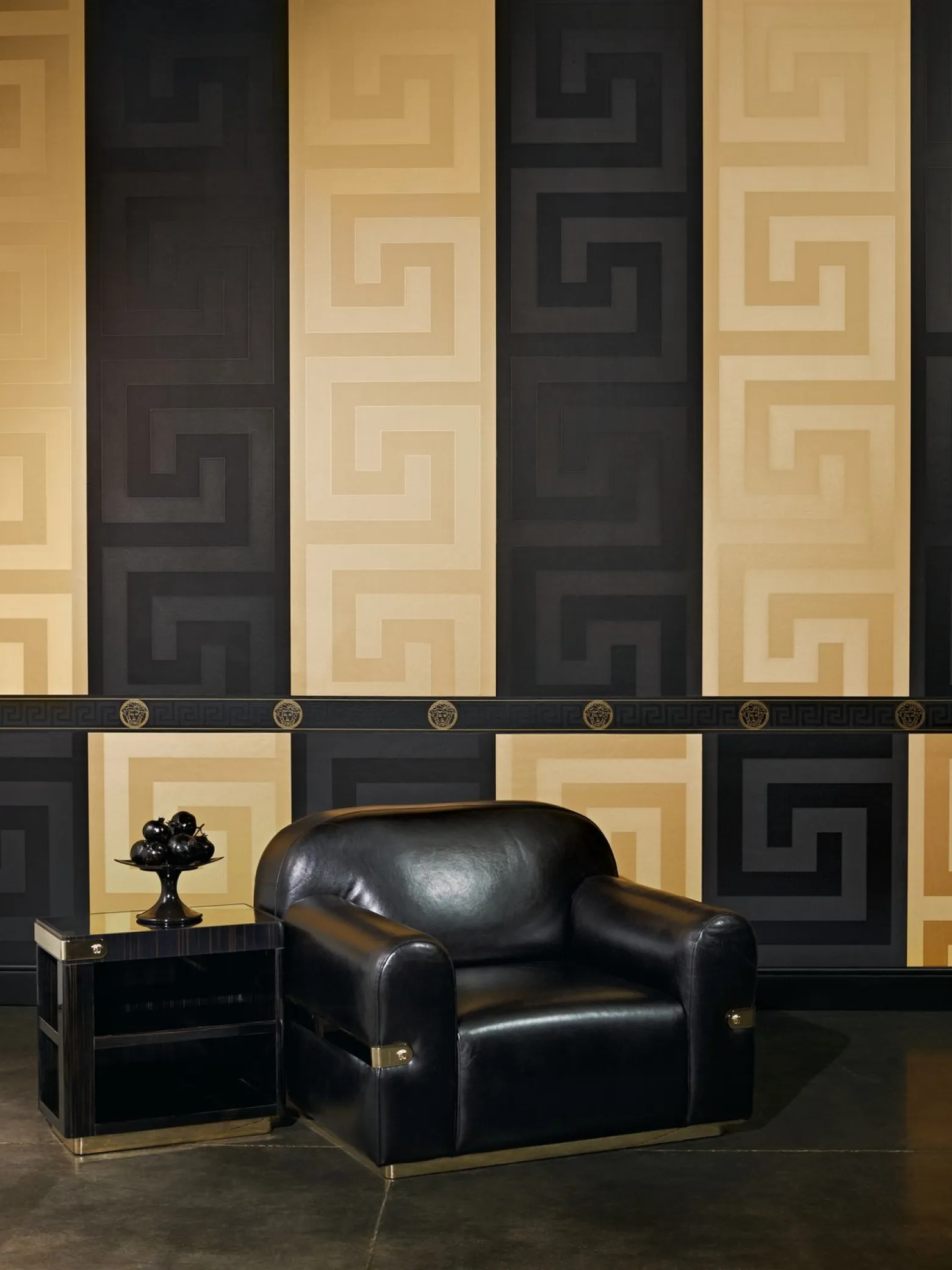 Tapete Versace Home Griechisch schwarz Metallic 93523-4