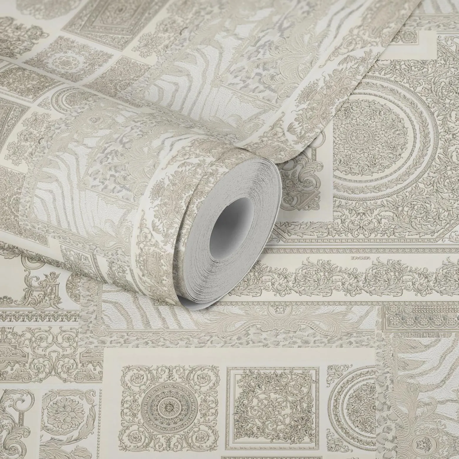 Tapete Versace Home Kacheln creme silber Metallic