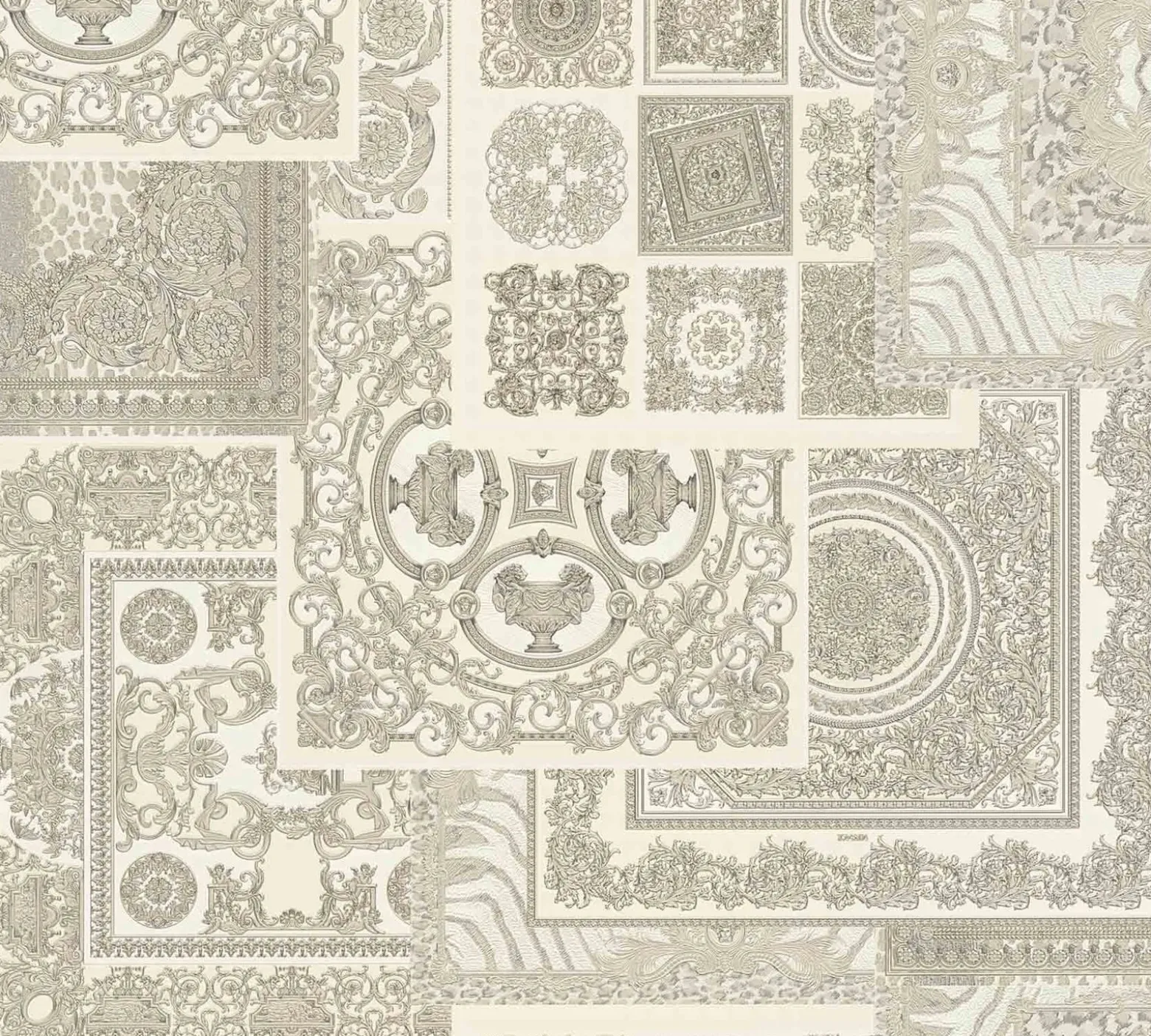 Tapete Versace Home Kacheln creme silber Metallic