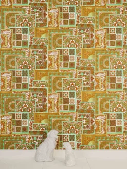 Tapete Versace Home Kacheln grün gold Metallic 370482