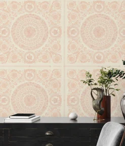 Tapete Versace Home Kacheln rosa creme Metallic 370556