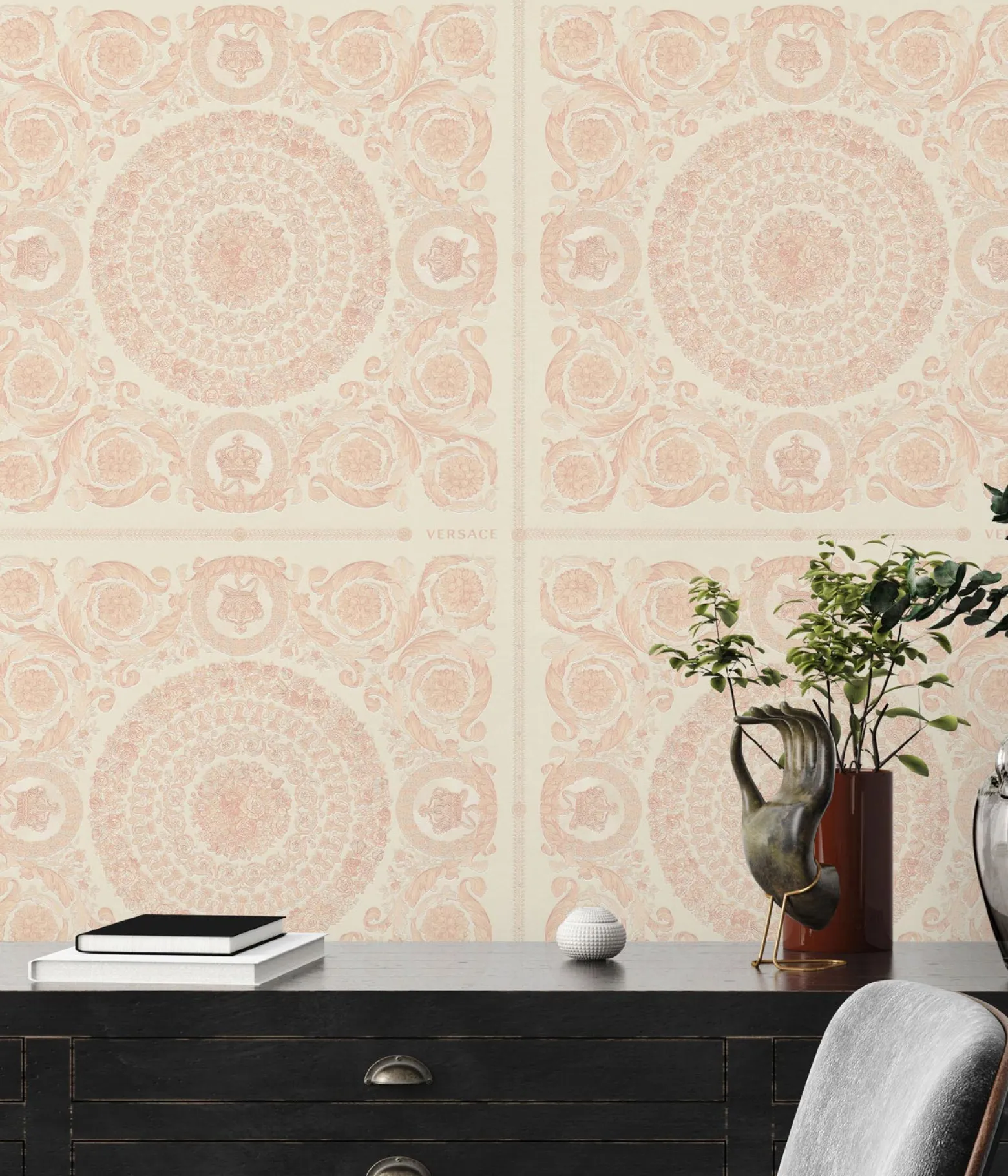Tapete Versace Home Kacheln rosa creme Metallic 370556