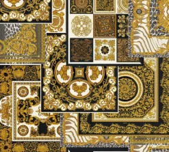 Tapete Versace Home Kacheln schwarz gold Metallic 370483