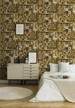 Tapete Versace Home Kacheln schwarz gold Metallic 370483