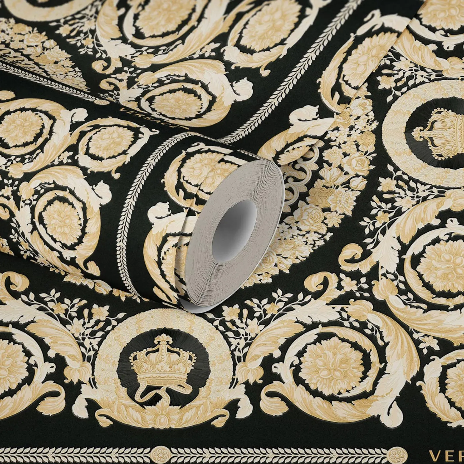 Tapete Versace Home Kacheln schwarz Metallic 370553
