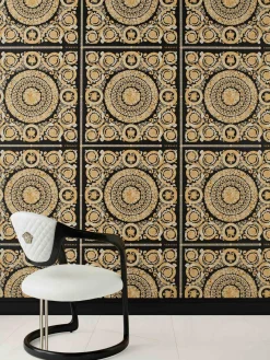Tapete Versace Home Kacheln schwarz Metallic 370553