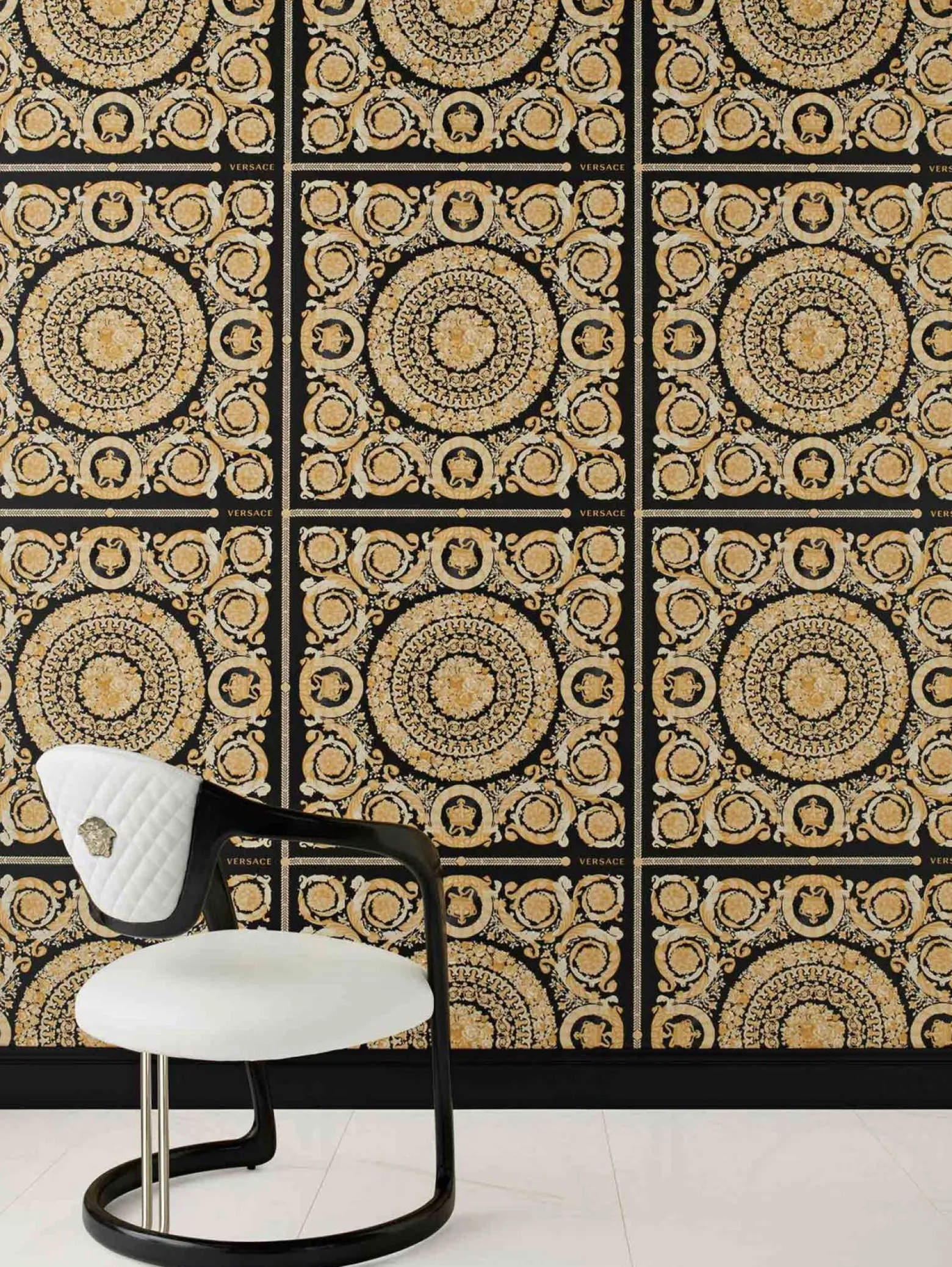 Tapete Versace Home Kacheln schwarz Metallic 370553