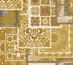 Tapete Versace Home Kacheln weiß gold Metallic 370484