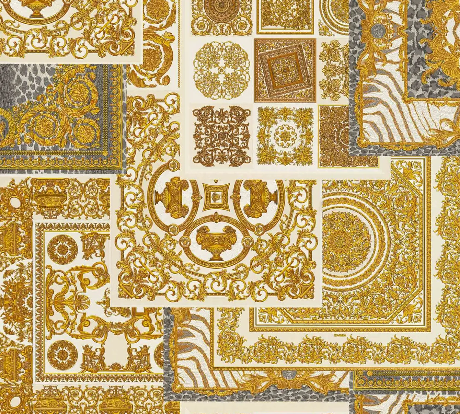 Tapete Versace Home Kacheln weiß gold Metallic 370484