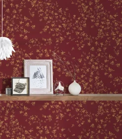 Tapete Versace Home Kleine Blumen rot gold Glanz 935857