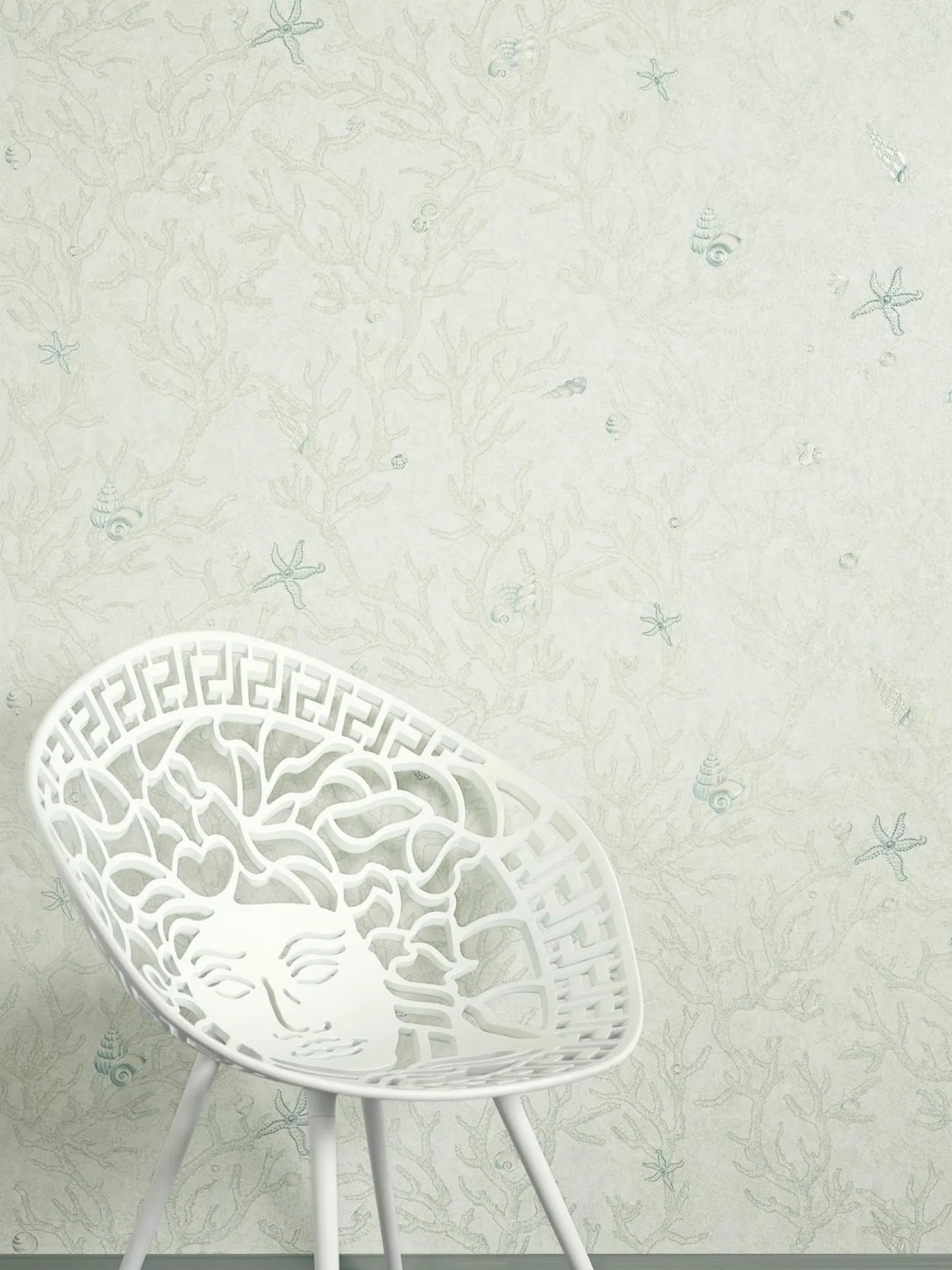 Tapete Versace Home Korallen Muscheln grün weiß 34496-2